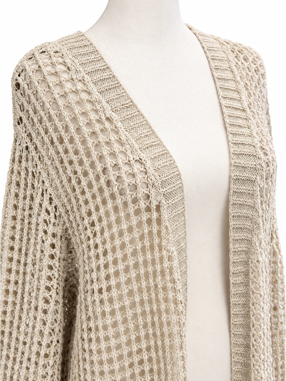 Cream Crochet Open Knit Cardigan Oversized Boho Sheer Lightweight Sweater